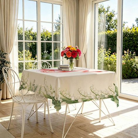 Nappe ronde imprimée en 2D à l'aquarelle, style floral américain Décoration idéale pour un dîner de fête, une réception dans le jardin ou une réunion de famille. (1/4)