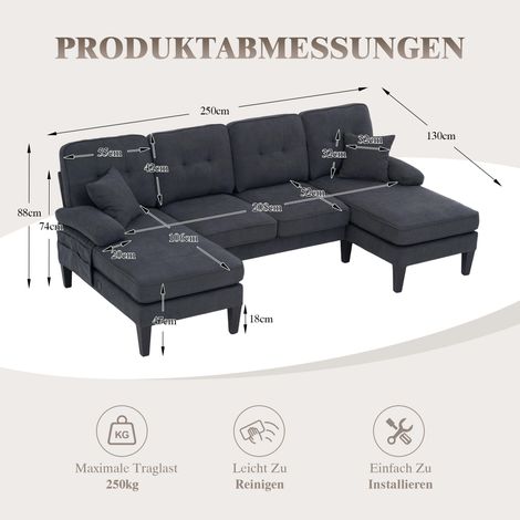 Grand canapé en U 4 places en lin doux,dossier moderne,deux chaises longues,pieds écuriens et coussins décoratifs,élégant pour tout salon.-Mi (1/5)