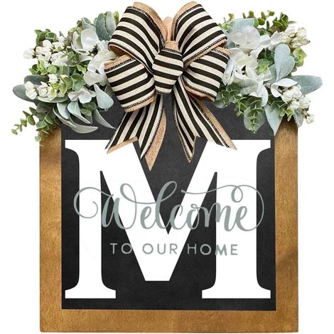 Plaque De Porte - Couronne Décorative En Bois Avec Initiale - Pour Porte D'Entrée Mur Ou Cheminée - 1 Pièce
