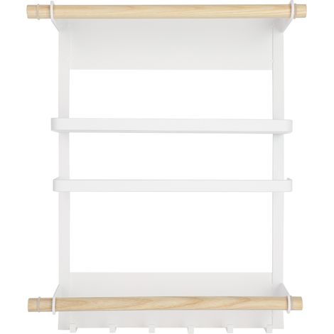 Etagere De Cuisine - Porte-Serviettes Murale Pour Cote Du Refrigerateur - Avec Crochets Metalliques Et Barres En Bois - 1 Unite (1/5)