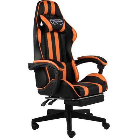 Fauteuil de jeu avec repose-pieds, similicuir noir et orange (1/5)