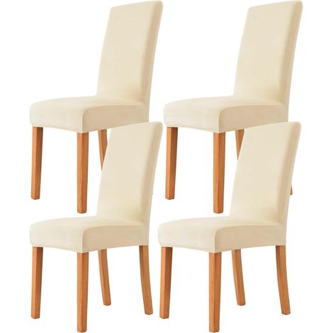 Housses de chaise en velours extensible, housses de chaise universelles pour hôtels, banquets, mariages, fêtes, 4 pièces, beige (1/5)
