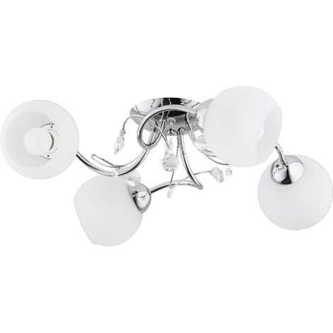 Plafonnier LIVIA chromé verre blanc cristaux 4xE27 (1/3)