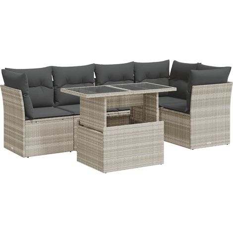vidaXL Set Divano da Giardino 6pz con Cuscini Grigio Chiaro Polyrattan (1/5)