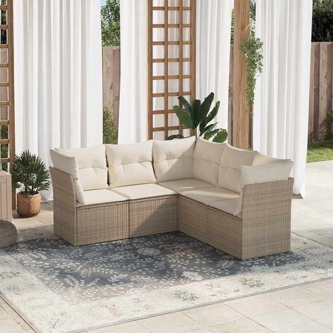 Set Divano da Giardino 5 pz con Cuscini Beige in Polyrattan vidaXL (1/3)