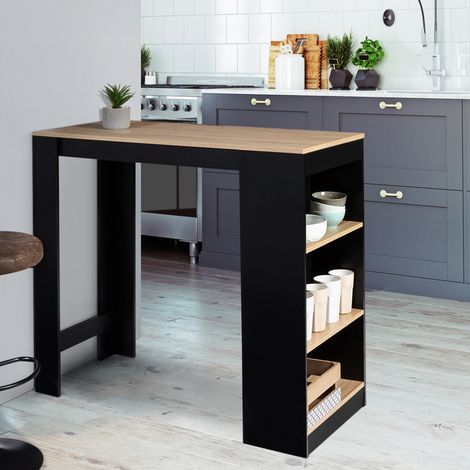 Mesa de bar BARTH para 2 a 4 personas, madera negra y tablero con aspecto de haya