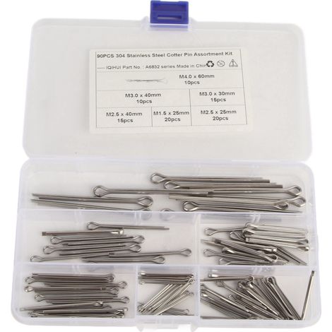 Kit de goupilles fendues en acier inoxydable, 6 tailles : M1,6x25, M2,5x25/40, M3,0x30/40, M4x60, pour réparations automobiles, camions, garages et ateliers. (1/5)