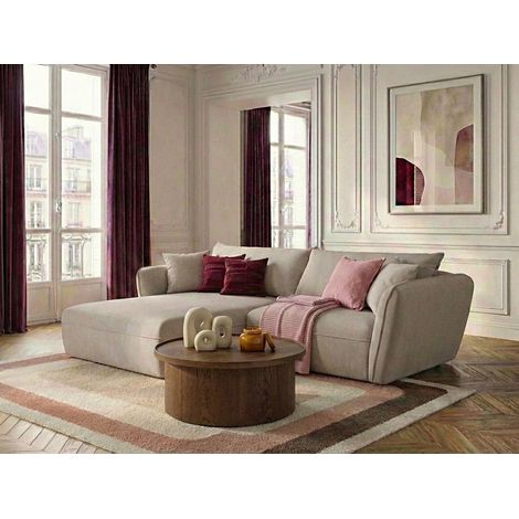 BOBOCHIC - Canapé d'angle fixe LUIGI tissu lisse Angle gauche Beige (1/5)