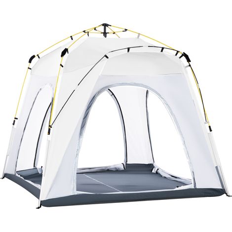 Tente pop up 4 personnes 4 portes 4 fenêtres blanc gris