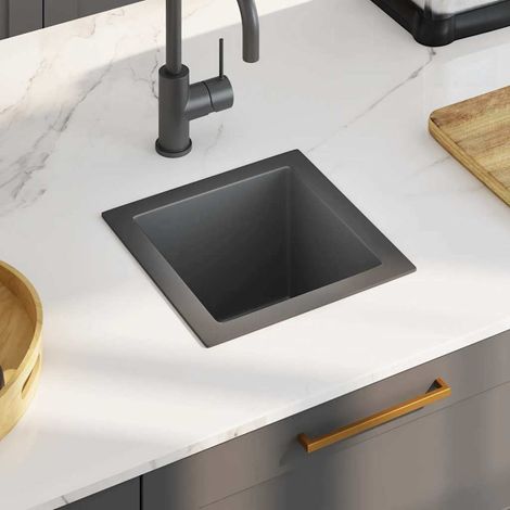 Évier de cuisine inox noir 30x30 cm fait main – Acier inoxydable épaisseur 2,5 mm, qualité alimentaire, insonorisé, installation sous plan ou encastré (1/5)