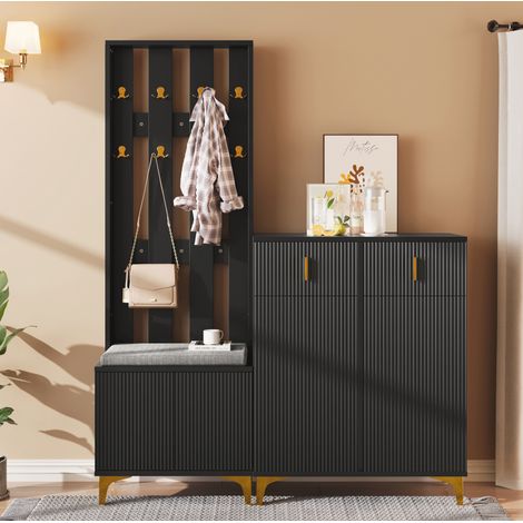 Mueble recibidor zapatero con perchero negro OKMYHOME (1/5)