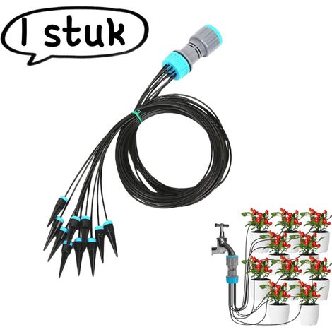 Kit d'irrigation goutte à goutte 10 têtes anti‑fuite, outil d'arrosage pour plantes en pot et succulentes, adapté maison et déplacements, noir (1/5)