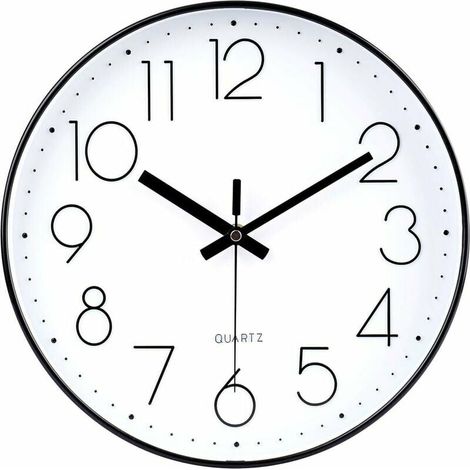 Schwarze Uhr, 30 cm, moderne Wanduhr, geräuschlos, nicht tickend, Quarz, batteriebetrieben, dekorative runde Wanduhr für Büro, Klassenzimmer, Schule – Schwarz