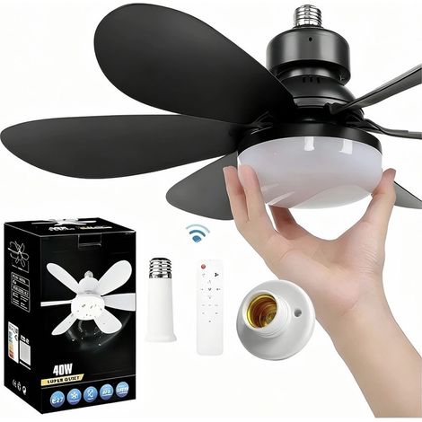 Deckenventilator mit 40-W-LED-Leuchte, Steckerfassung, Fernbedienung, Verlängerungsstange und Sockel, kleiner Schraubventilator, drei Farben und drei Geschwindigkeitsstufen, geeignet für Schlaf- und W (1/5)