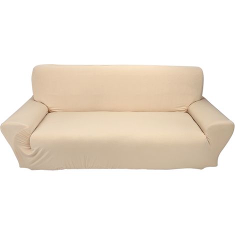 Housse de canapé extensible 3 places Polyester élastique Beige Protection anti-taches et poils d'animaux pour salon (1/3)