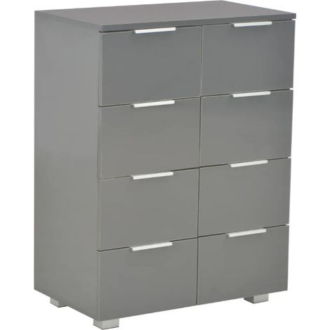Vidaxl – Buffet gris brillant 60x35x80 cm – Bois d'aggloméré avec finition brillante – 8 tiroirs pour rangement optimisé – Meuble moderne durable (1/5)