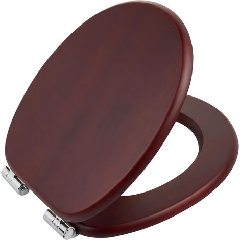 Siège de WC en pin massif de couleur rouge mahogani, Soft-Touch (Avec Soft-Close (1/5)