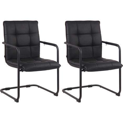Set di 2 sedie per visitatori con braccioli base a slitta in metallo nero seduta in PVC nero 100003120