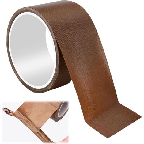 Ruban de Téflon 50mm x 10M,Ruban Adhésif de PTFE,Bande de Téflons,Ruban Adhésif en Téflon PTFE Haute Température pour Emballage,Électrique et Sublimation,Résistant à la Chaleur (Marron) (1/5)