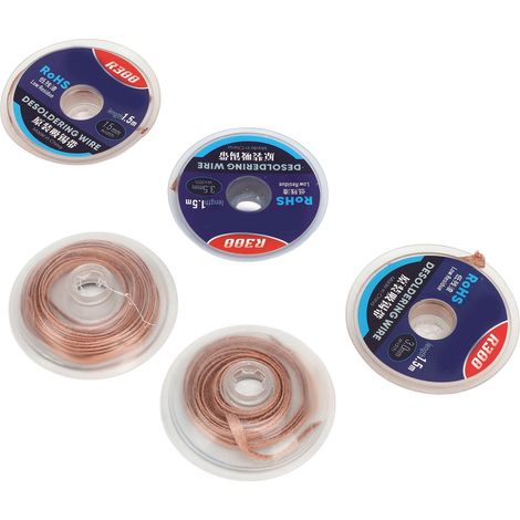Lot de 5 mèches à dessouder en cuivre à faible résidu, pour le retrait de la soudure (longueur : 1,5 mètre). (1/5)