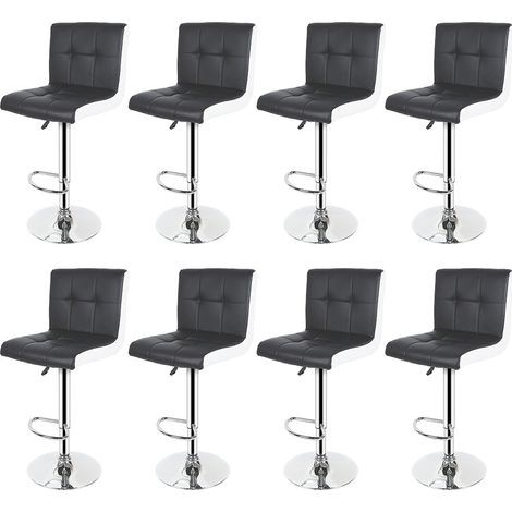 Tabourets de bar,Lot de 8 - Simili Noir et blanc - Style contemporain - L 45 x P 49,5 cm (1/4)