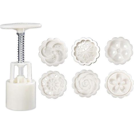 50g Mondkuchenform, 6-teiliges Set, 3D-Blumenstempel, Handpresse für Mondkuchen, Gebäck, Backzubehör, DIY (1/5)