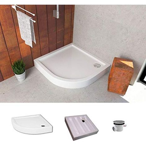 ECOLAM Receveur de douche plat demi angle Competia 100x100, hauteur 14 cm profondeur 3 cm acrylique blanc, base en polystyrène + siphon (1/5)