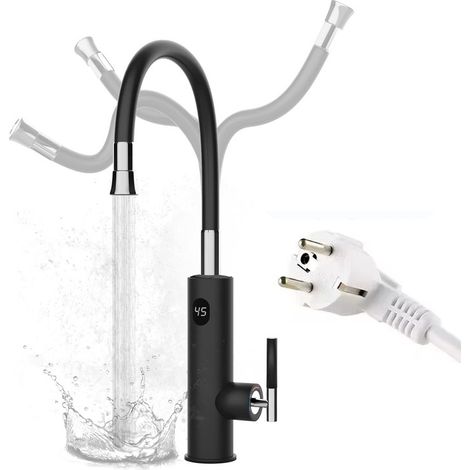 Rubinetto Elettrico Acqua Calda Istantaneo, 3200W Girevole 360° Rubinetto Scaldabagno Scalda Istantaneo con Display Digitale LED e Tubo Flessibile, Tankless Rubinetto Elettrica per Cucina Bagno (1/5)