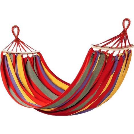Hamac rayé anti-basculement — Pour camping, terrasse et usage domestique — Hamac deux places (200 x 100 cm) (1/2)