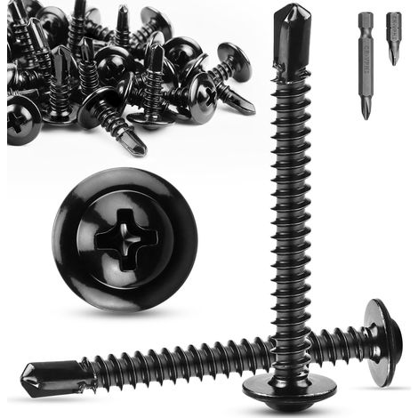 Lot de 120 vis autotaraudeuses M4,2 x 38 mm - Vis à métal autotaraudeuses - Avec tournevis - Vis auto-taraudeuses - En acier inoxydable 410 - Pour planches de bois de meubles (1/5)