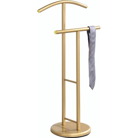 Idimex – Valet de chambre en métal laqué doré – Hauteur 105 cm – Cintre et support pantalon inclus – Assemblage facile (1/3)