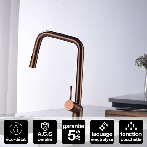 Robinet Mitigeur de Cuisine anti-calcaire avec Douche anti-calcairette Or RoseIMEX BONN GCE024/ORC (1/4)