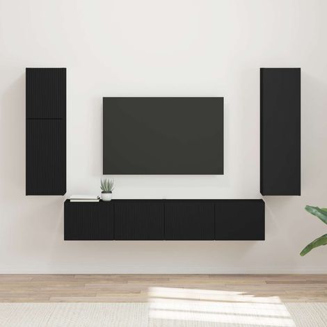 vidaXL Ensemble meuble TV Montage mural 4 pcs Noir Bois d'ingénierie (1/5)