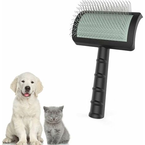 Brosse extra longue pour poils de grand chien Brosse métallique de toilettage pour animaux de compagnie, poils morts et morts Enlève les souspoils épais, les poils emmêlés, les squames, la (1/5)
