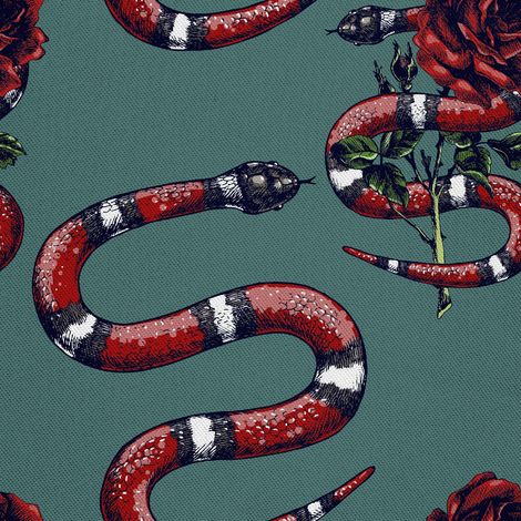 Tissu d'extérieur décoratif Oxford - motif serpent et rose (1/5)