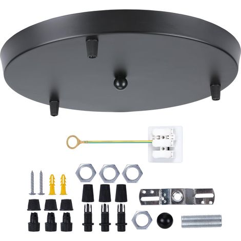Plaque de Plafond pour 3 Lampes - Métal Noir Ø30cm - Support Vintage Robuste - Fixation Sécurisée Lustres - Salon Cuisine Salle à Manger - Diamètre 30 cm (1/4)