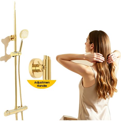 Duschsystem aus Edelstahl 304, 20 cm Durchmesser Kopfbrause, höhenverstellbar von 70 bis 110 cm, Wandmontage, 3 Wasserstrahlarten (1/5)