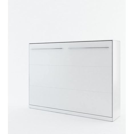 Bim Furniture – Lit escamotable 140x200 cm – Châssis renforcé en métal – Panneau stratifié blanc mat – Système d'ouverture sécurisé (1/8)