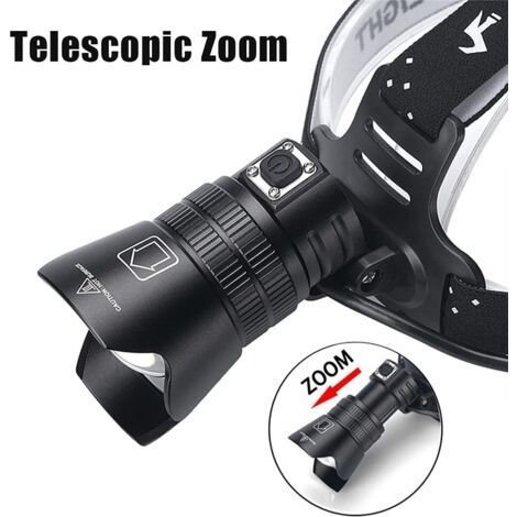 Rechargeable LED Headlamp, Zoomable Head Torch with 3 Modes, Waterproof Headlamp for Hunting, Fishing, Camping (1/5)