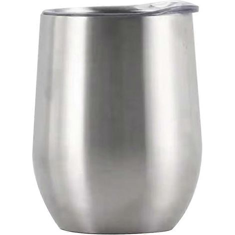 Tasse à coque d'œuf double paroi en acier inoxydable, isotherme sous vide, pour vin rouge ou café, avec couvercle argenté. (1/5)