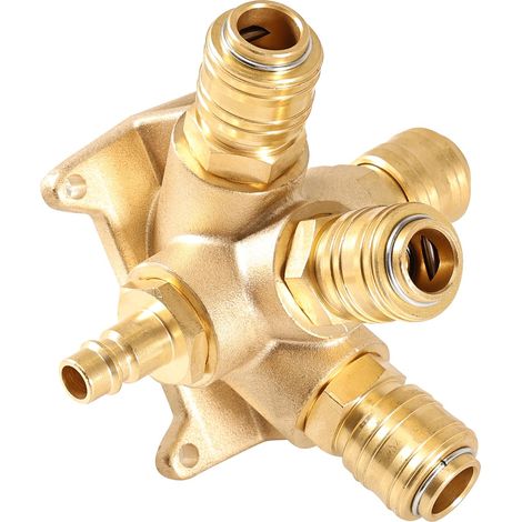 G 1/2" Distributeur d'air comprimé pour montage mural, 4 voies en laiton avec 1 raccord mâle 1/2" et 4 boîtes de raccord 1/2" NW 7,2 (1/5)