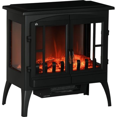 Chimenea eléctrica 1000 W/2000 W con ventanas LED llamas brillo ajustable y protección sobrecalentamiento para 15-20 ㎡ 60x37x60,5 cm negro (1/5)