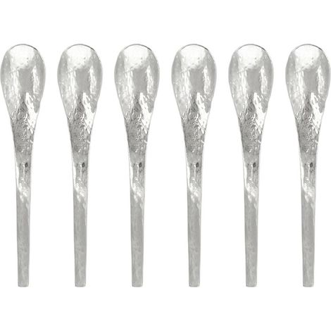 Lot de 6 Cuillères à Café en Métal Martelé Argenté - Petites Cuillères 13 cm - PANGIVO (1/4)