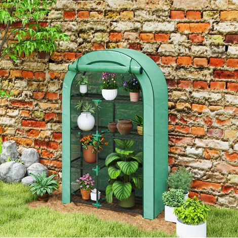 Invernadero (100x45x160 cm), con 7 estantes de alambre, puerta enrollable, acero, verde (1/5)