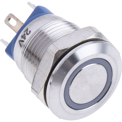 Bouton-poussoir, Momentané lumineux, LED Vert, Unipolaire à une direction, 15 mA, Argent, Montage panneau ( Prix pour 1 )