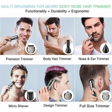 Tondeuse À Barbe - Tondeuse À Cheveux Sans Fil Pour Homme - Étanche Pour Le Corps - La Moustache - Le Nez - L'Oreille - Le Visage - Rasoir Électrique - Kit De Toilettage Tout En 1 - Rechargeable Par (1/4)