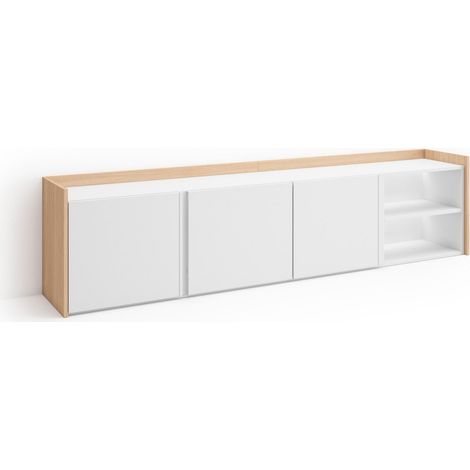 Skraut Home - Mueble TV, Televisión, Muebles de salón, almacenaje, 207x35x50cm, Para TV hasta 80", LED, Estilo Moderno, Blanco y roble soft (1/5)