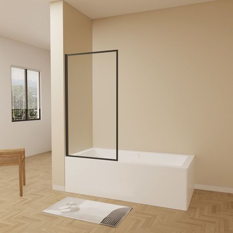AICA Schwarz Badewannenaufsatz 75x140cm Faltwand 6mm Nano glas ESG für Badewanne Duschabtrennung Duschwand