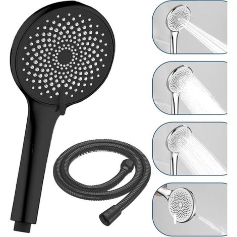 Shower head with stainless steel hose, explosion-proof flexible hose, black, elegant design, ideal for a modern and practical bathroom (1/5)