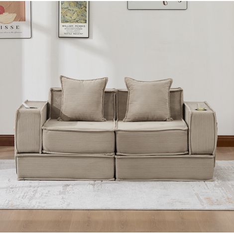 Sofá modular 162x78x66 cm caqui en pana con 2 cojines y bolsillos laterales (1/5)